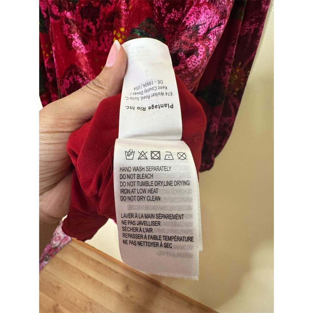FARM Rio Mini Dress Womens Size L Red Pink Floral Velvet Long Sleeve - Picture 12 of 16